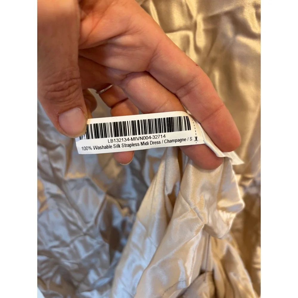 NWT Quince 100% Washable Silk Strapless Midi Dress Champagne Small - Picture 8 of 8